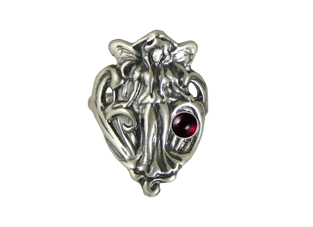 Sterling Silver Queen Mab Fairy Ring With Garnet Size 10